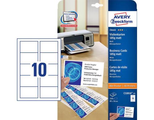 Avery Zweckform Visitenkarten mikroperforie 185g, 25 Bogen/250 Karten, Inkjet