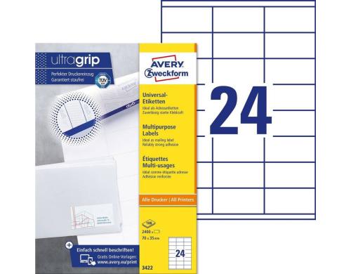 Avery Zweckform Etiketten A4, 70x35mm Packung zu 100 Blatt / 2400 Etiketten