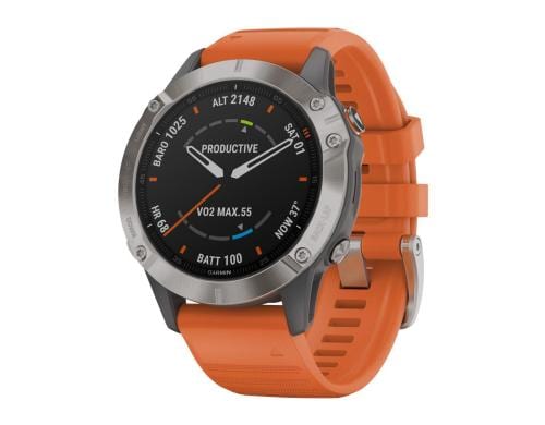 Garmin fenix 6 Sapphire Titanium with ember orange band