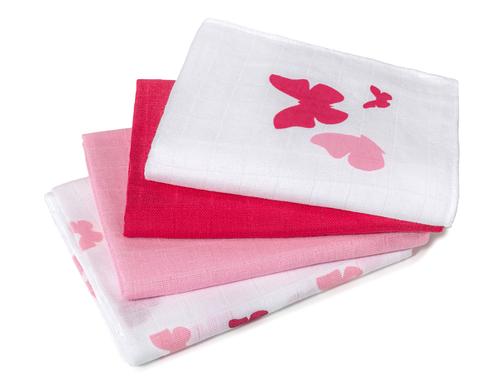 Makian Mulltcher 80x80cm 4er Pack, Pink & Weiss Schmetterling