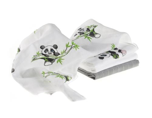 Makian Mulltcher 70x70cm 4er Pack, Weiss & Grn Panda