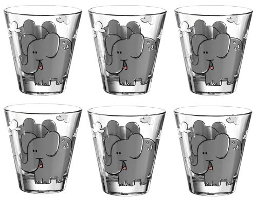 Leonardo Trinkglas Bambini 215ml Elefant 6er Set, D: 9cm, H: 9cm Vol: 215ml