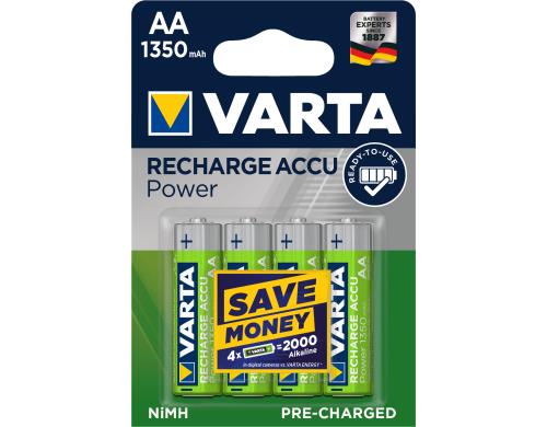 VARTA Power Akku AA 1350mAh, 4 Stk 4er-Pack, NiMH, 1.2V