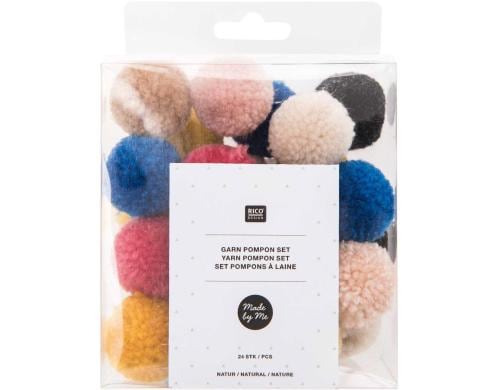 Rico Design Pompon Set Natur Mix 24 Stck, Durchmesser: 3 cm