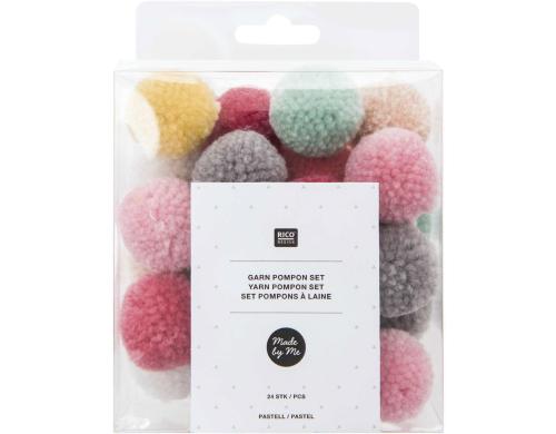 Rico Design Pompon Set Pastell Mix 24 Stck, Durchmesser: 3 cm