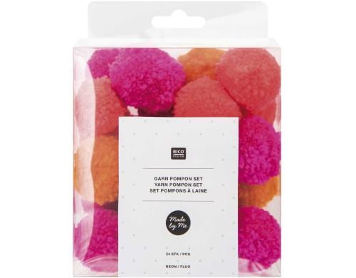 Rico Design Pompon Set Neon Mix 24 Stck, Durchmesser: 3 cm