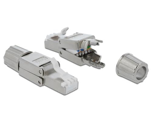 Delock RJ45 Stecker, Cat.6A, verschraubbar geschirmt, Werkzeugfrei, Massiv und Litzen